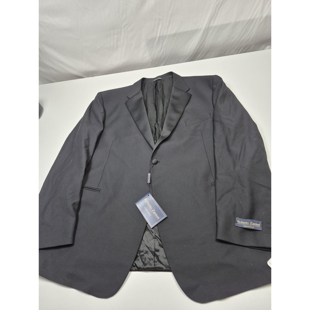 Roberto Zanieri Suit Jacket Mens 44L Black 100% Wool Zignone Italy FLAW